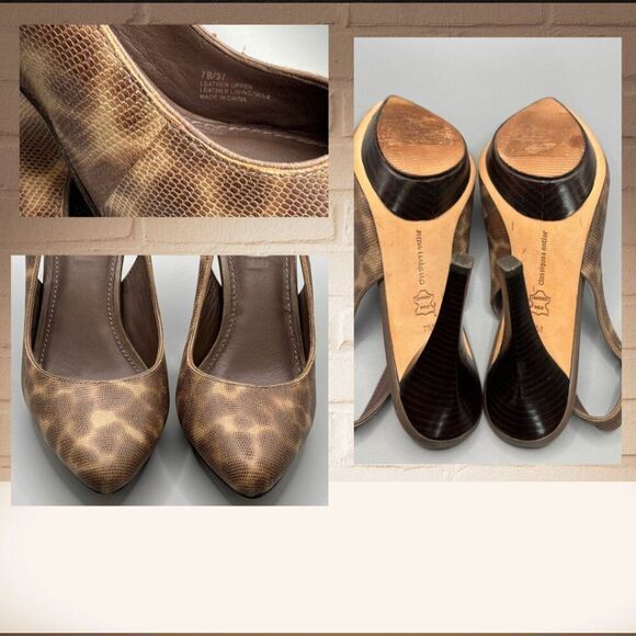 Classiques Entier Brown Animal Print Leather Slingback Stiletto Heels Sz. 7M EUC - Picture 5 of 7